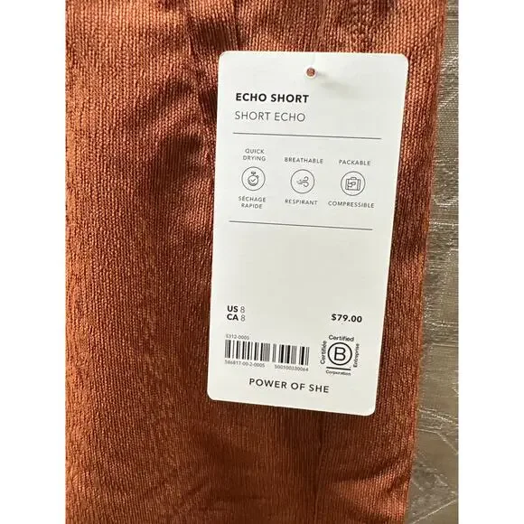 Athleta Echo Shorts Brown Size 8 Hiking Casual Outdoor Stretch Pull-On Women's - Picture 3 of 5